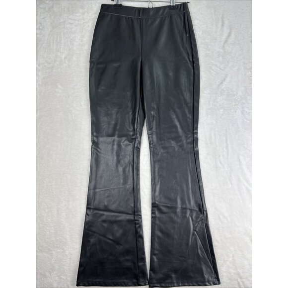 Frank Lyman Montreal Design Faux Leather Pants Flare Black Women’s Size 8 Tall - Picture 1 of 9